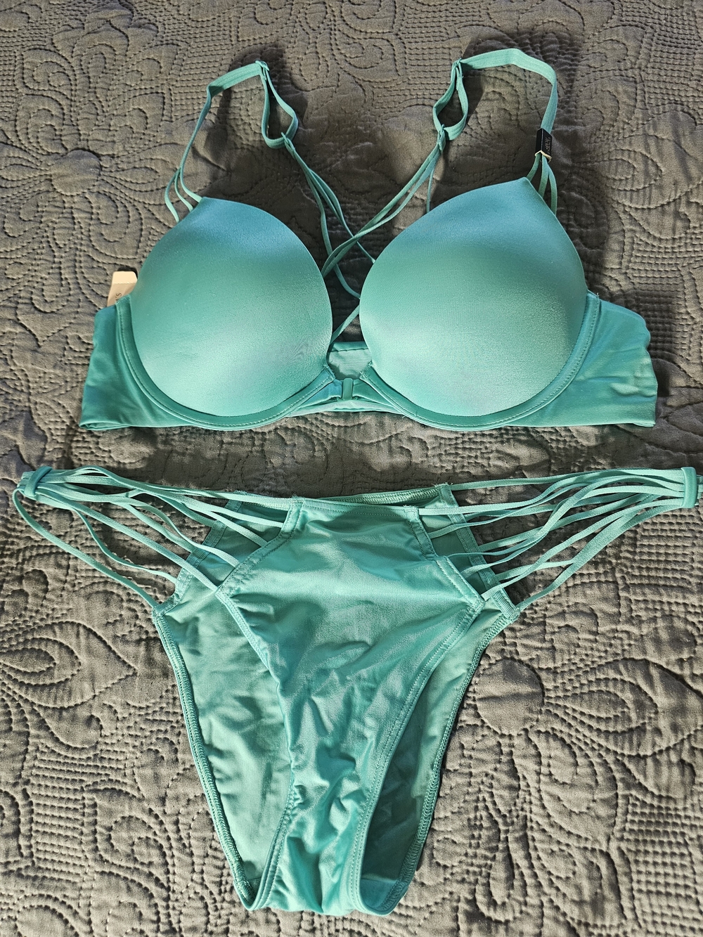 Victoria's Secret Teal Strappy Push-Up Bra & Bikini Set